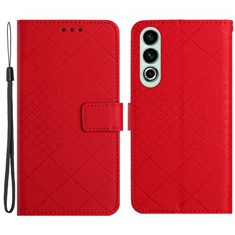 HT06 For OnePlus Nord CE4 5G Wallet Phone Case Rhombus Litchi Texture Leather Cover - Red