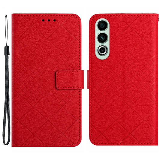HT06 For OnePlus Nord CE4 5G Wallet Phone Case Rhombus Litchi Texture Leather Cover - Red