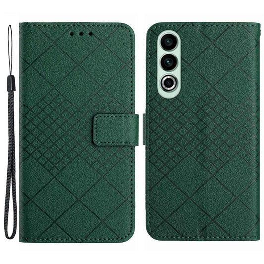HT06 For OnePlus Nord CE4 5G Wallet Phone Case Rhombus Litchi Texture Leather Cover - Green