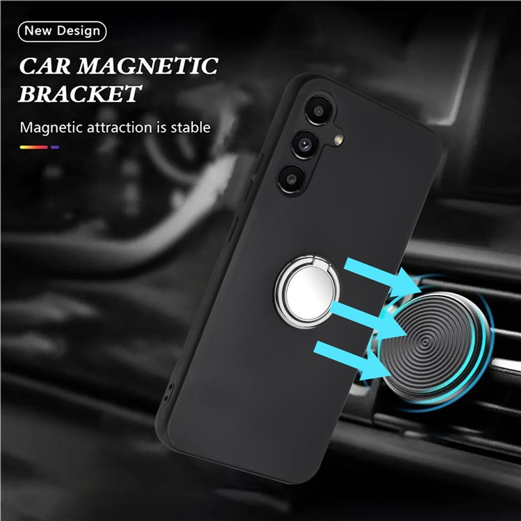 For Samsung Galaxy M15 5G Case Matte Soft TPU Back Phone Cover with Ring Holder Kickstand - Silver