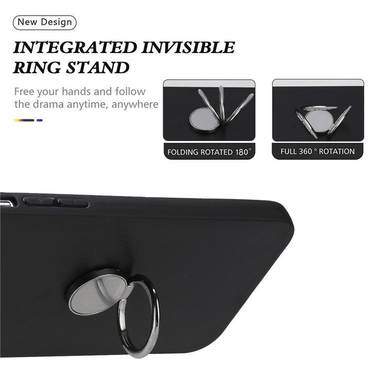 For Samsung Galaxy M15 5G Case Matte Soft TPU Back Phone Cover with Ring Holder Kickstand - Black