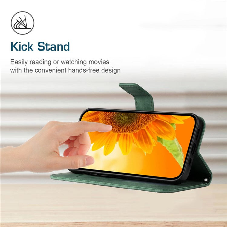 HT04 For Samsung Galaxy M15 5G Case PU Leather Wrist Strap Sunflower Wallet Phone Cover - Dark Green