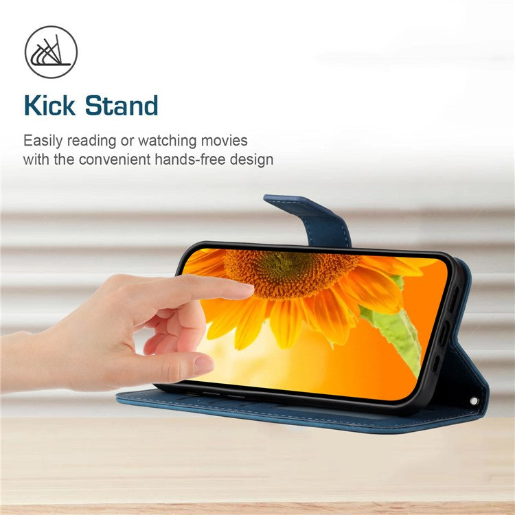 HT04 For Samsung Galaxy M15 5G Case PU Leather Wrist Strap Sunflower Wallet Phone Cover - Dark Blue
