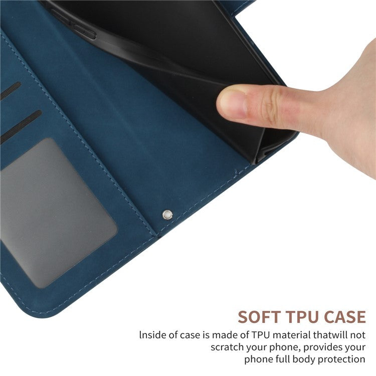 HT04 For Samsung Galaxy M15 5G Case PU Leather Wrist Strap Sunflower Wallet Phone Cover - Dark Blue