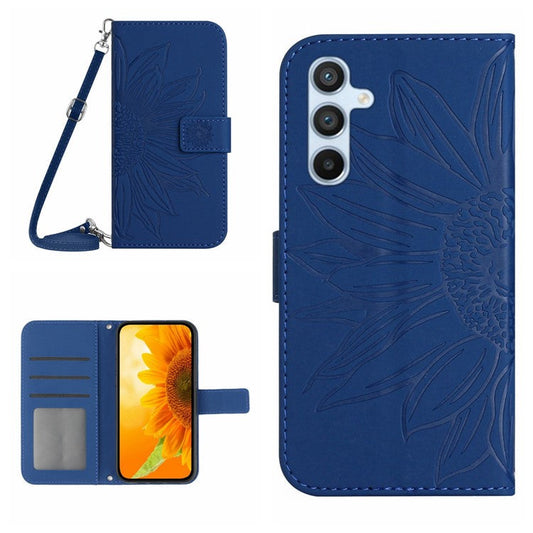 HT04 For Samsung Galaxy M15 5G Crossbody Case Sunflower Leather Magnetic Flip Phone Cover - Sapphire