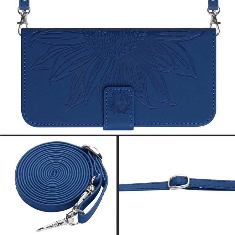 HT04 For Samsung Galaxy M15 5G Crossbody Case Sunflower Leather Magnetic Flip Phone Cover - Sapphire