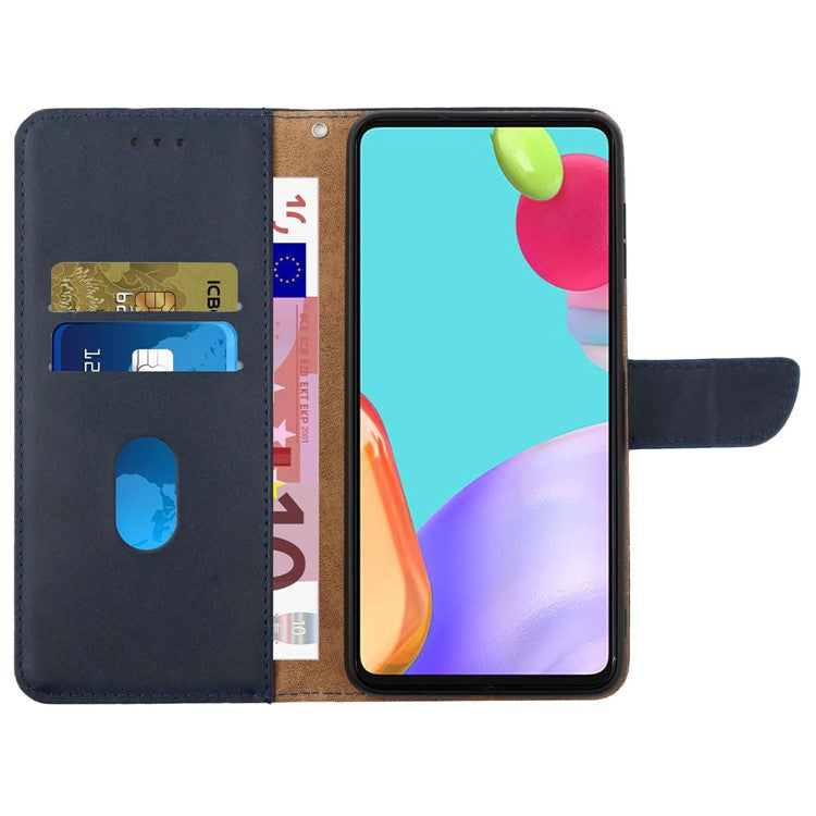 HT02 For Samsung Galaxy M15 5G Case Magnetic Folio Genuine Cow Leather Phone Cover - Blue