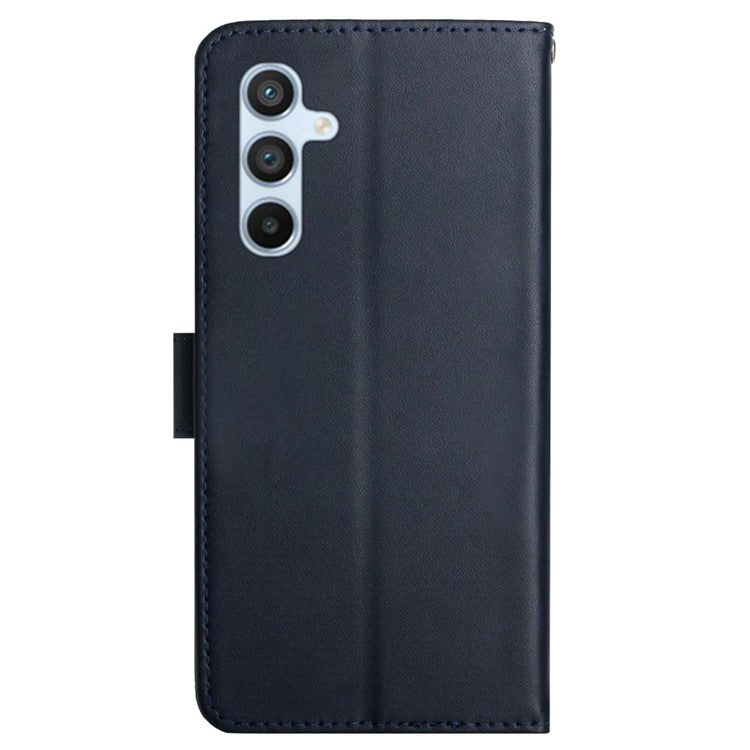HT02 For Samsung Galaxy M15 5G Case Magnetic Folio Genuine Cow Leather Phone Cover - Blue