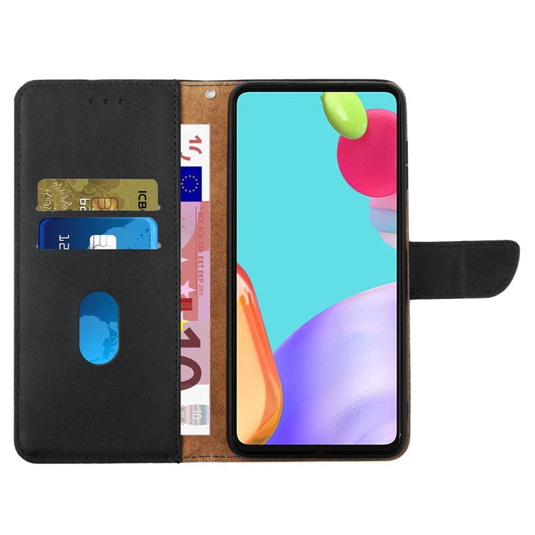 HT02 For Samsung Galaxy M15 5G Case Magnetic Folio Genuine Cow Leather Phone Cover - Black