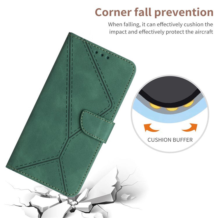 HT05 For Samsung Galaxy M15 5G Case Lines Imprinted PU Leather Skin-touch Phone Cover - Green