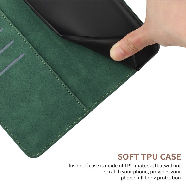 HT05 For Samsung Galaxy M15 5G Case Lines Imprinted PU Leather Skin-touch Phone Cover - Green
