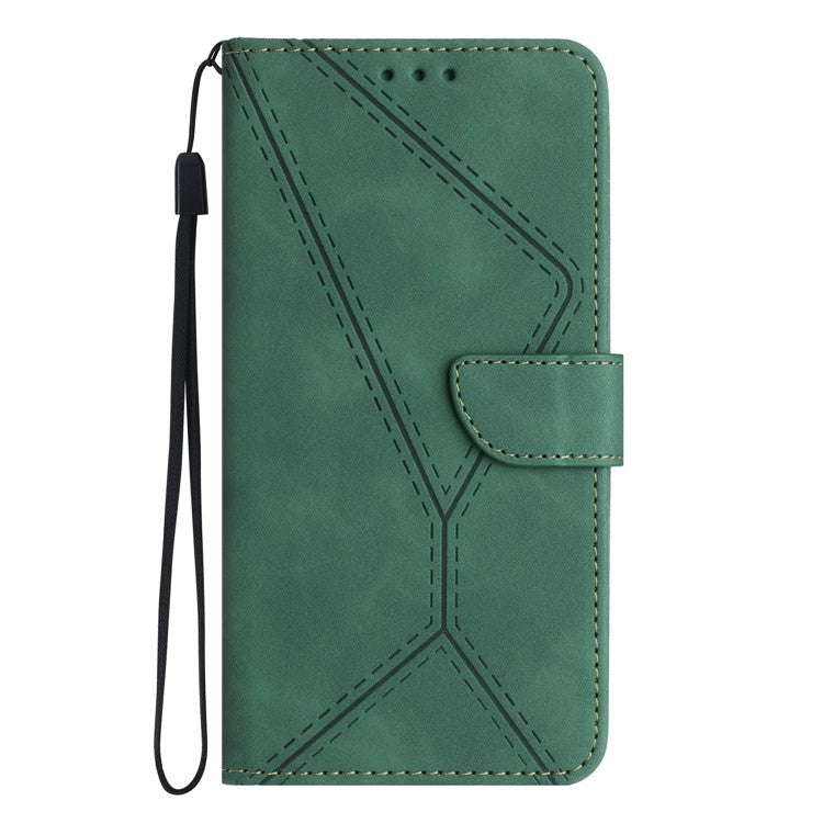 HT05 For Samsung Galaxy M15 5G Case Lines Imprinted PU Leather Skin-touch Phone Cover - Green