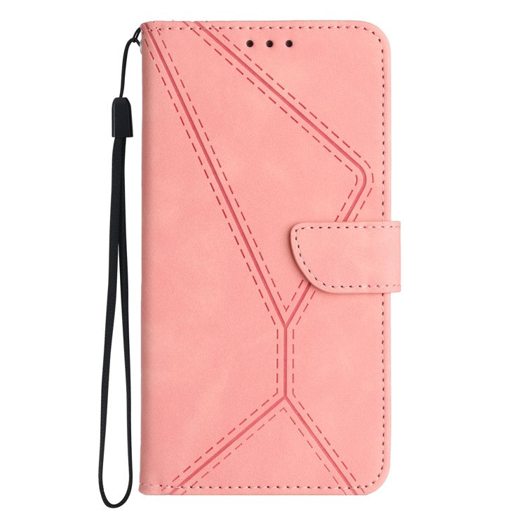 HT05 For Samsung Galaxy M15 5G Case Lines Imprinted PU Leather Skin-touch Phone Cover - Pink