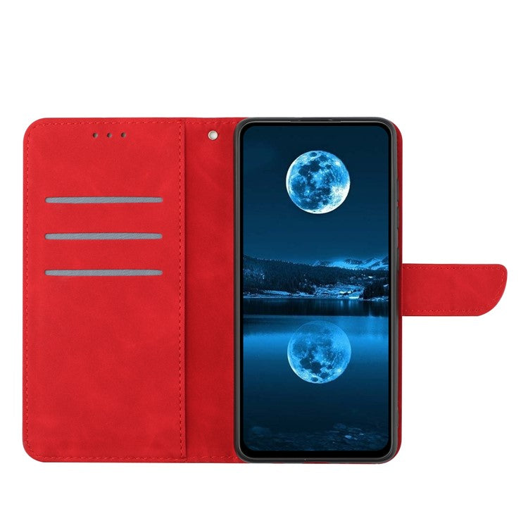 HT05 For Samsung Galaxy M15 5G Case Lines Imprinted PU Leather Skin-touch Phone Cover - Red