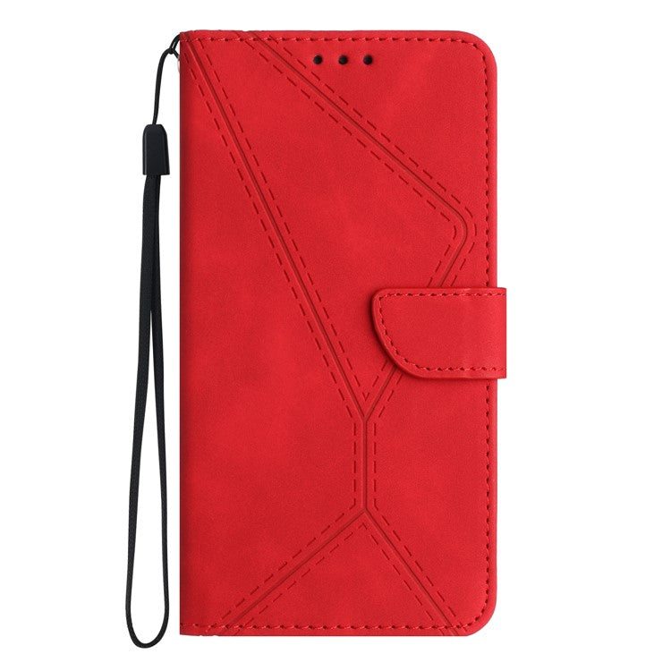HT05 For Samsung Galaxy M15 5G Case Lines Imprinted PU Leather Skin-touch Phone Cover - Red