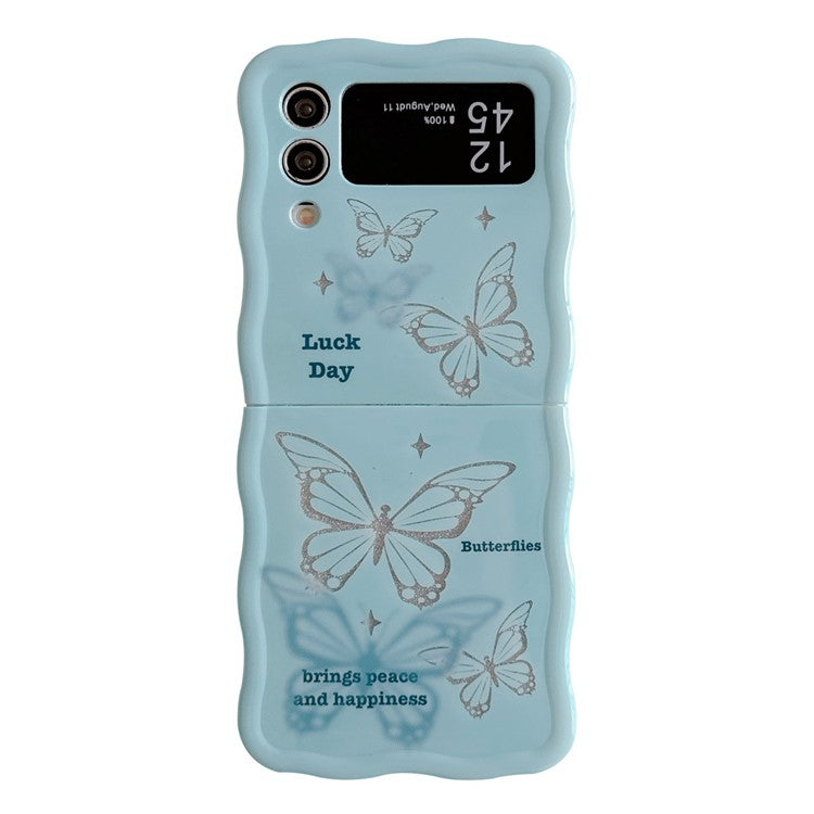 For Samsung Galaxy Z Flip4 5G TPU Case Glitter Pattern Printing Folding Phone Cover - Blue Butterfly