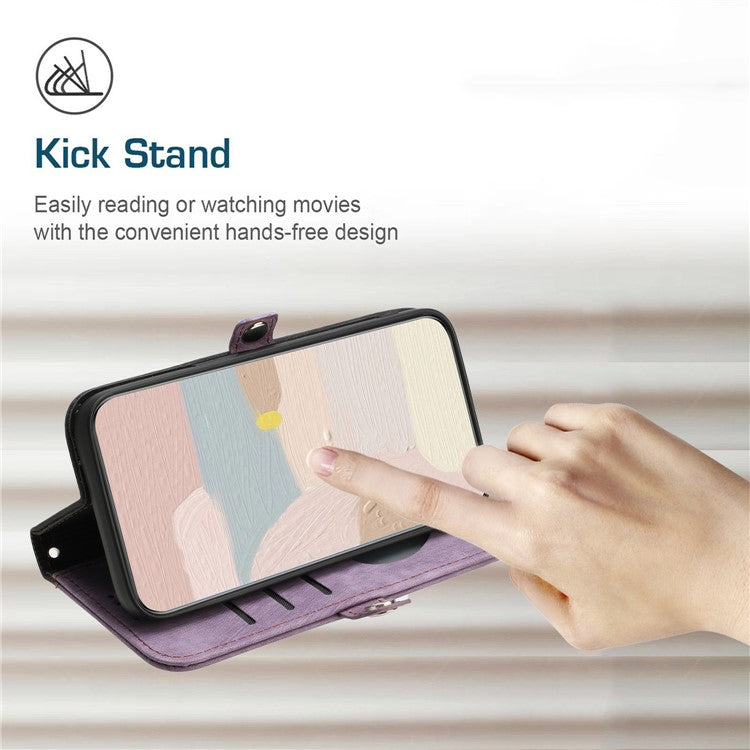 YX0020 For Samsung Galaxy S24 Case PU Leather Wallet Card Slots Phone Cover Double Magnetic Clasp - Purple