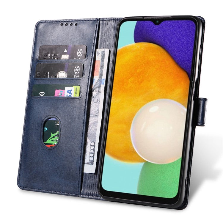 For Samsung Galaxy A24 4G (162.1 x 77.6 x 8.3mm) Wallet Case Calf Texture Leather+TPU Phone Cover - Blue