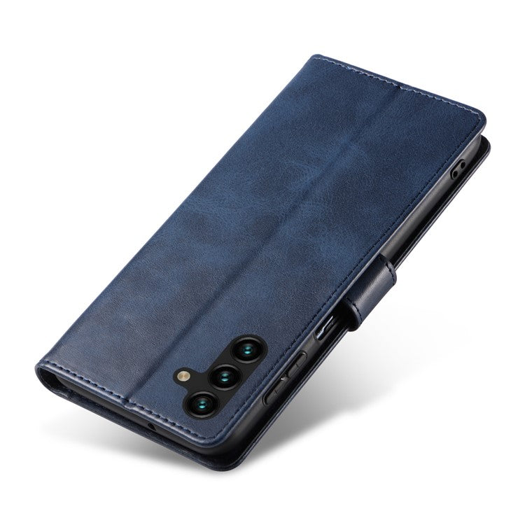 For Samsung Galaxy A24 4G (162.1 x 77.6 x 8.3mm) Wallet Case Calf Texture Leather+TPU Phone Cover - Blue