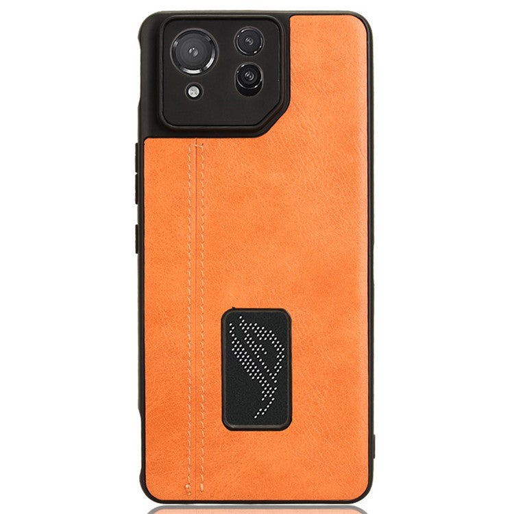 For Asus ROG Phone 8 5G / Phone 8 Pro 5G Case Stitching Line Cowhide Texture Anti-scratch Phone Cover - Orange
