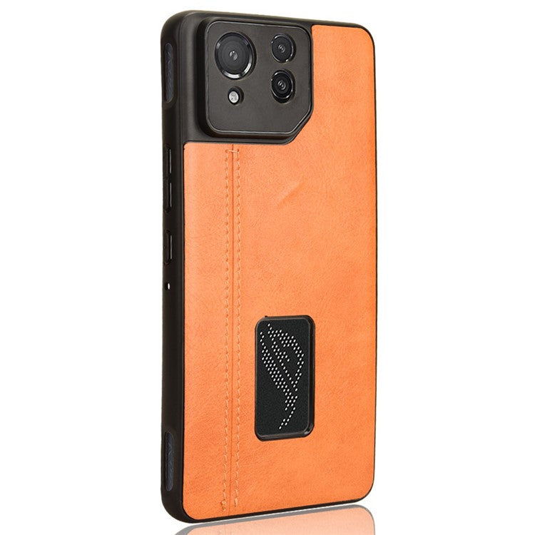 For Asus ROG Phone 8 5G / Phone 8 Pro 5G Case Stitching Line Cowhide Texture Anti-scratch Phone Cover - Orange