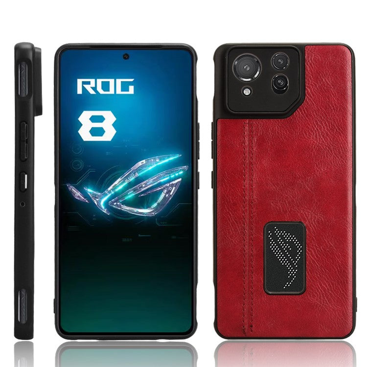 For Asus ROG Phone 8 5G / Phone 8 Pro 5G Case Stitching Line Cowhide Texture Anti-scratch Phone Cover - Red