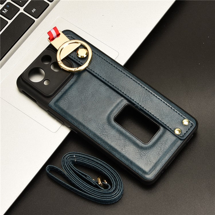 For Asus ROG Phone 8 5G / Phone 8 Pro 5G Cell Phone Case PU Leather+PC+TPU Back Cover with Neck Strap - Blue