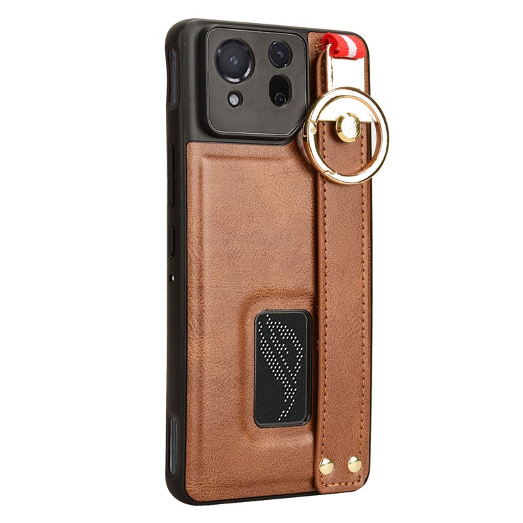 For Asus ROG Phone 8 5G / Phone 8 Pro 5G Cell Phone Case PU Leather+PC+TPU Back Cover with Neck Strap - Brown