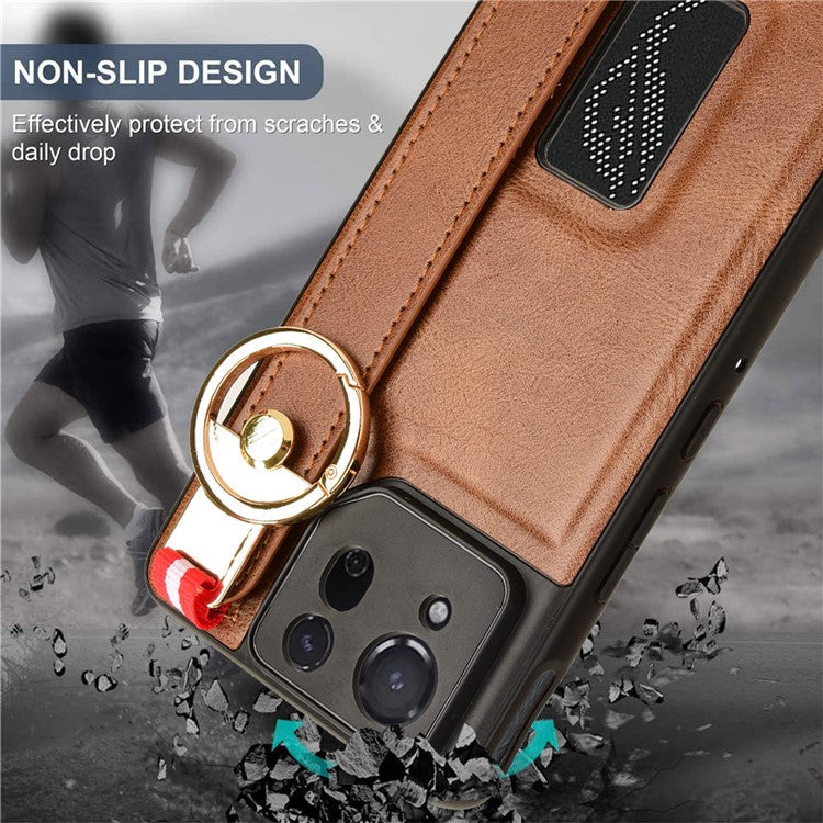 For Asus ROG Phone 8 5G / Phone 8 Pro 5G Cell Phone Case PU Leather+PC+TPU Back Cover with Neck Strap - Brown