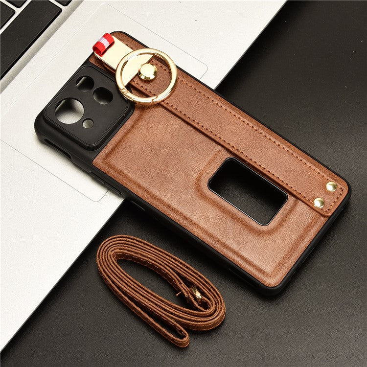 For Asus ROG Phone 8 5G / Phone 8 Pro 5G Cell Phone Case PU Leather+PC+TPU Back Cover with Neck Strap - Brown