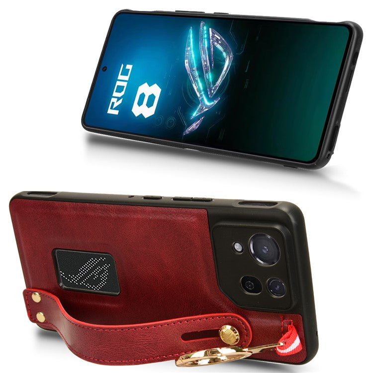 For Asus ROG Phone 8 5G / Phone 8 Pro 5G Cell Phone Case PU Leather+PC+TPU Back Cover with Neck Strap - Red