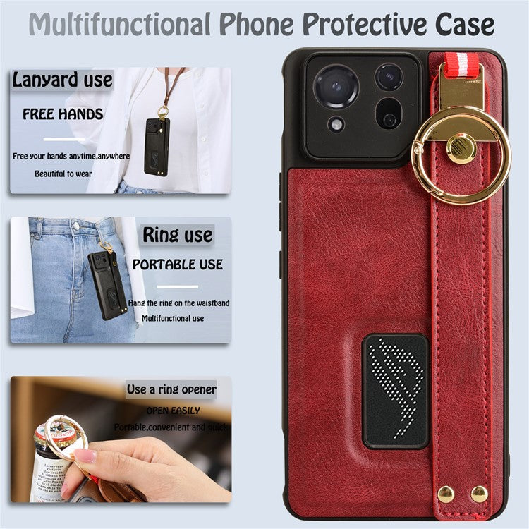 For Asus ROG Phone 8 5G / Phone 8 Pro 5G Cell Phone Case PU Leather+PC+TPU Back Cover with Neck Strap - Red