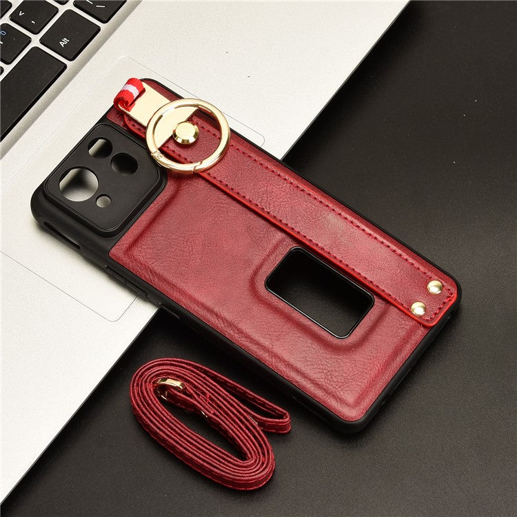 For Asus ROG Phone 8 5G / Phone 8 Pro 5G Cell Phone Case PU Leather+PC+TPU Back Cover with Neck Strap - Red