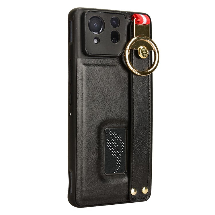 For Asus ROG Phone 8 5G / Phone 8 Pro 5G Cell Phone Case PU Leather+PC+TPU Back Cover with Neck Strap - Black