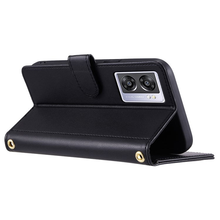 Leather Case for Oppo A77 5G / 4G / A77s 4G / A57 4G / A57 (2022) 5G / A57e 4G / A57s 4G / K10 5G / OnePlus Nord N20 SE 4G / N300 5G / Realme Narzo 50 5G - Black