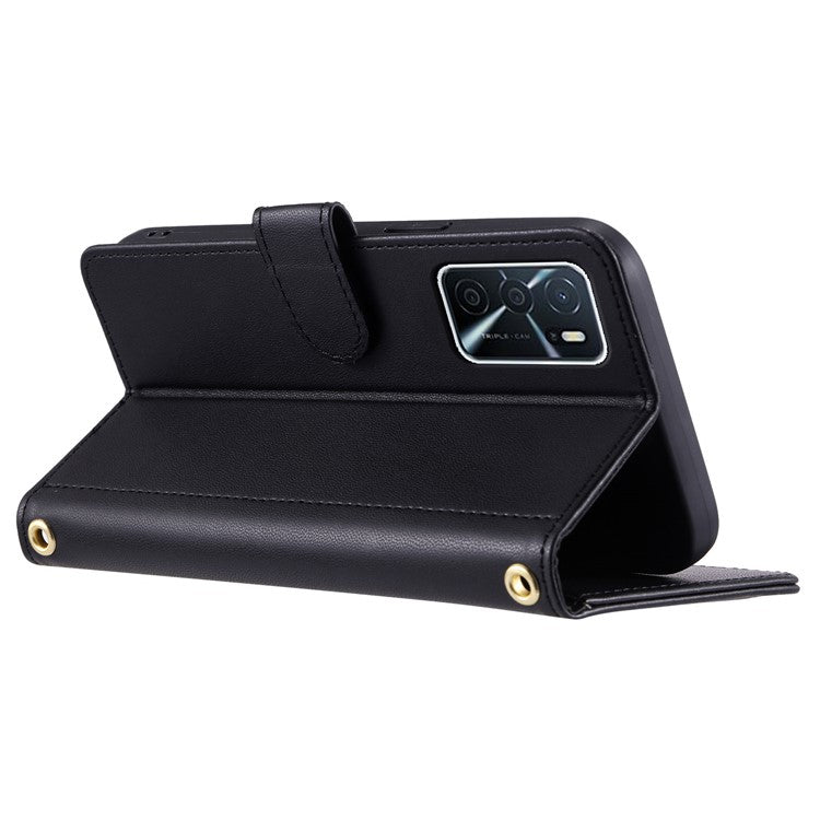 Wallet Case for Oppo A16 / A16s / A55 / A55 5G / A54 4G / A54s / A56 5G / Realme V11 5G , Rhombus Grid Card Holder Leather Phone Cover - Black