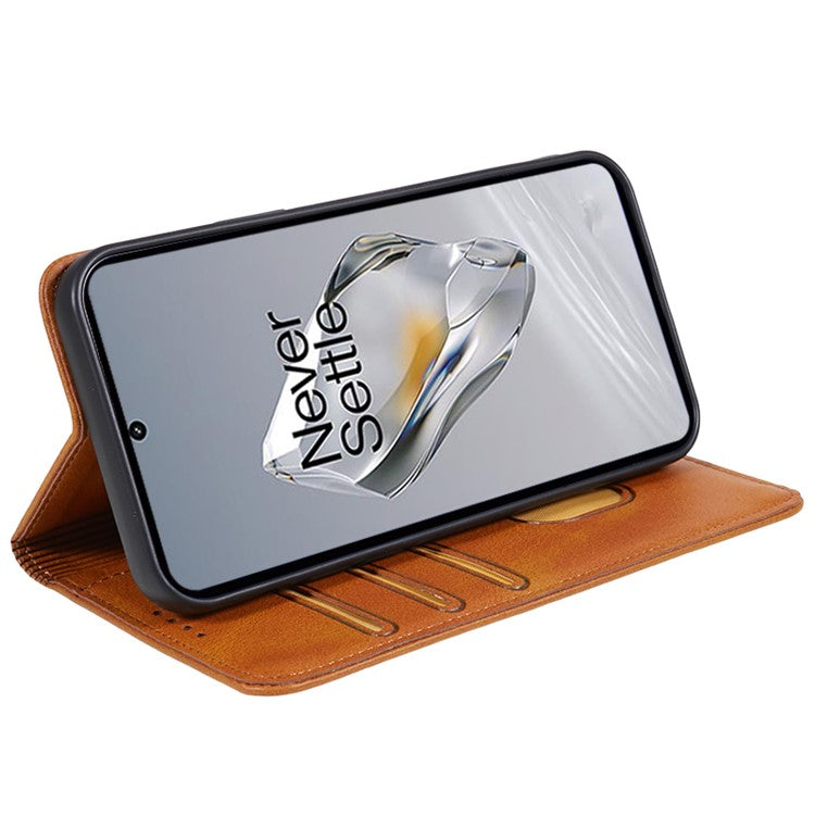 Leather Case for OnePlus Nord N30 SE 5G Calf Texture Auto-absorbed Magnetic Phone Wallet Cover - Khaki