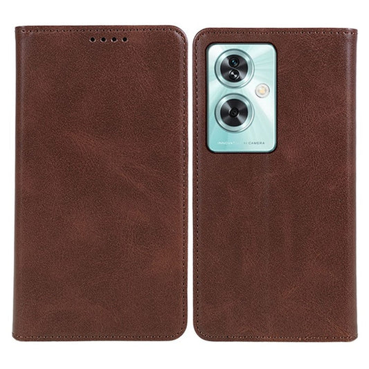 Leather Case for OnePlus Nord N30 SE 5G Calf Texture Auto-absorbed Magnetic Phone Wallet Cover - Brown