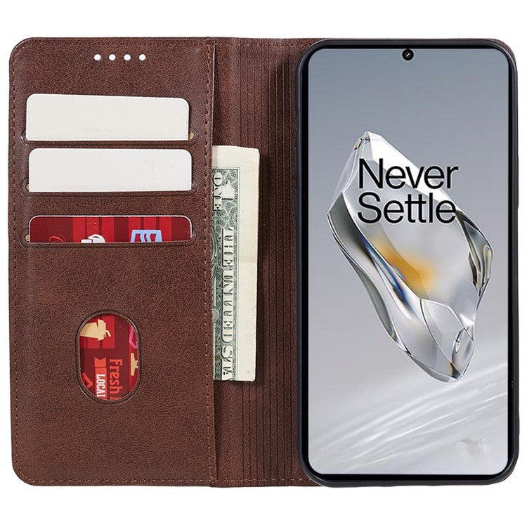 Leather Case for OnePlus Nord N30 SE 5G Calf Texture Auto-absorbed Magnetic Phone Wallet Cover - Brown