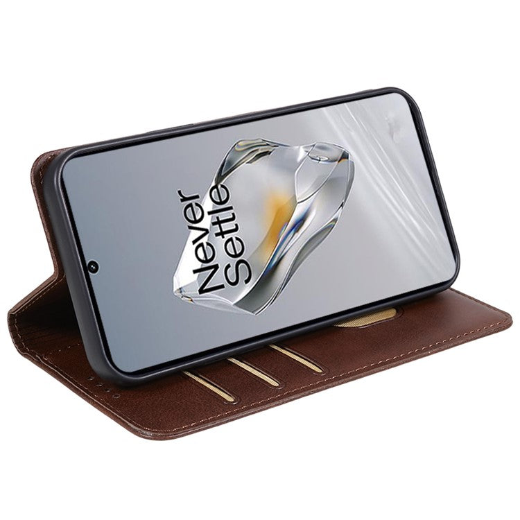 Leather Case for OnePlus Nord N30 SE 5G Calf Texture Auto-absorbed Magnetic Phone Wallet Cover - Brown