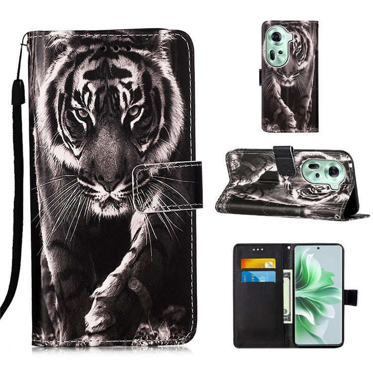 YB Pattern Printing Leather Series-4 for Oppo Reno11 5G (Global) Phone Case with Wallet Stand - Tiger