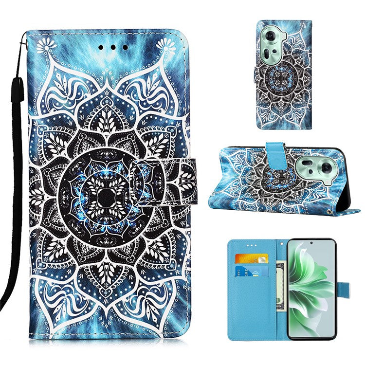 YB Pattern Printing Leather Series-4 for Oppo Reno11 5G (Global) Phone Case with Wallet Stand - Mandala Flower