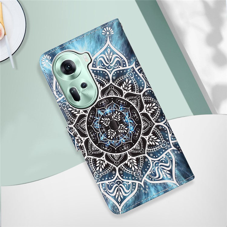 YB Pattern Printing Leather Series-4 for Oppo Reno11 5G (Global) Phone Case with Wallet Stand - Mandala Flower