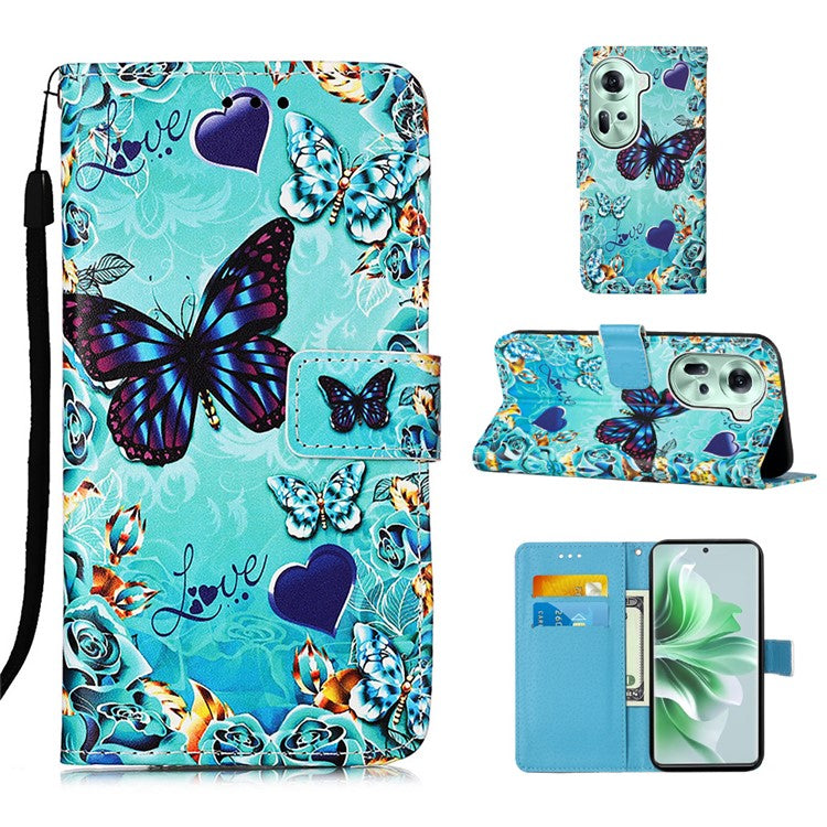 YB Pattern Printing Leather Series-4 for Oppo Reno11 5G (Global) Phone Case with Wallet Stand - Butterfly and Heart
