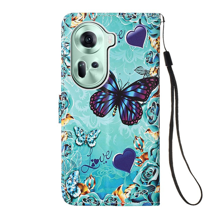 YB Pattern Printing Leather Series-4 for Oppo Reno11 5G (Global) Phone Case with Wallet Stand - Butterfly and Heart