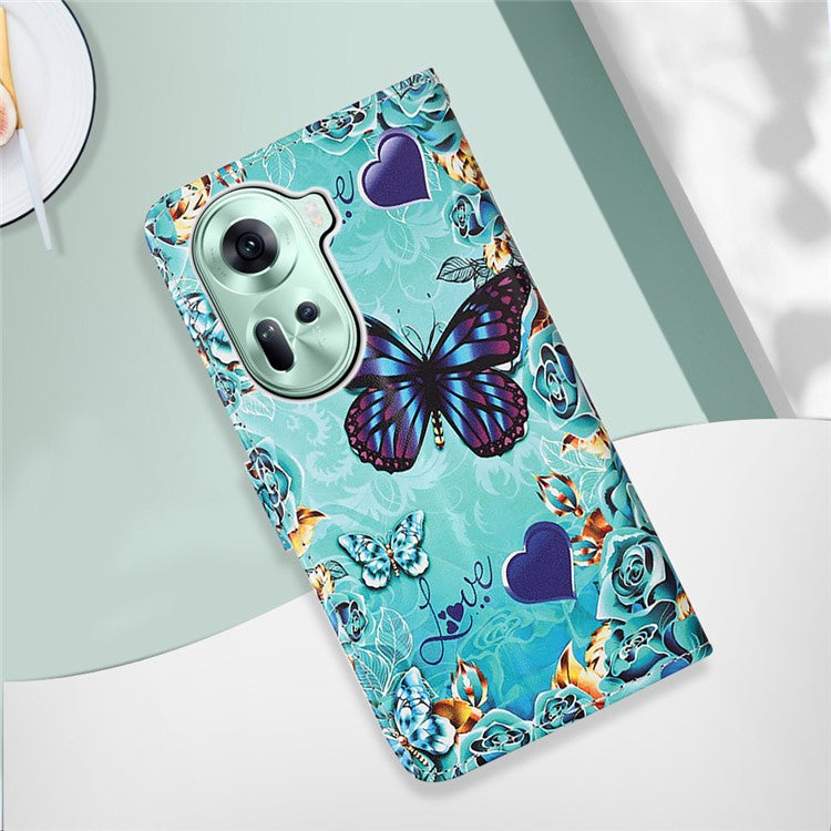 YB Pattern Printing Leather Series-4 for Oppo Reno11 5G (Global) Phone Case with Wallet Stand - Butterfly and Heart