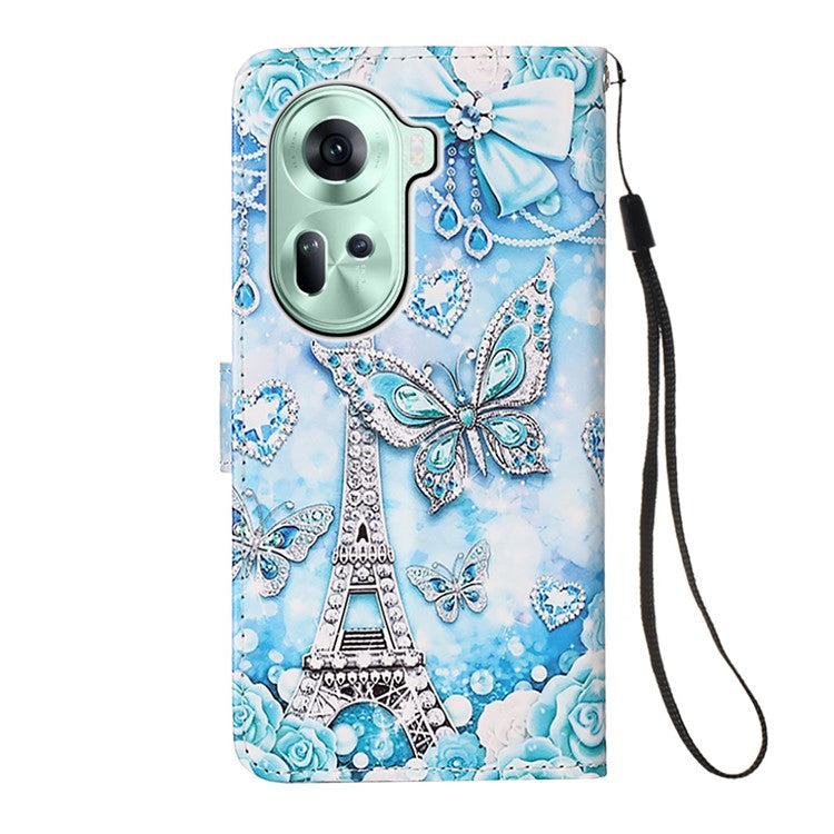 YB Pattern Printing Leather Series-4 for Oppo Reno11 5G (Global) Phone Case with Wallet Stand - Eiffel Tower and Butterfly