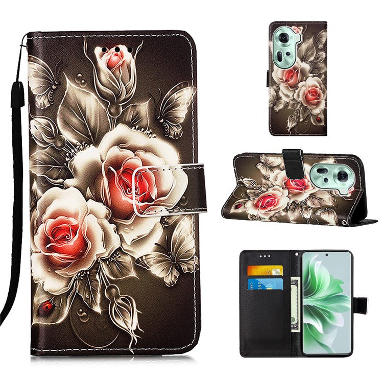 YB Pattern Printing Leather Series-4 for Oppo Reno11 5G (Global) Phone Case with Wallet Stand - Rose