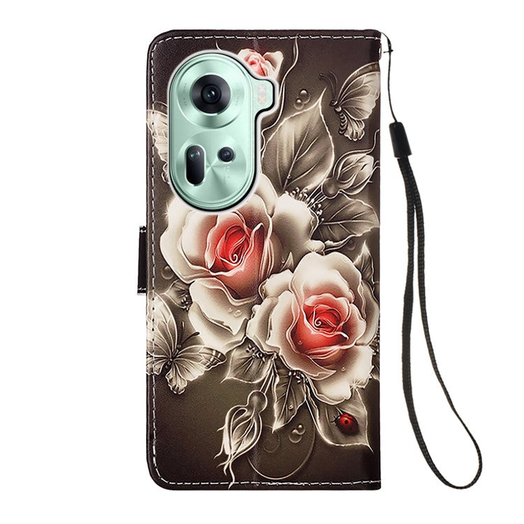 YB Pattern Printing Leather Series-4 for Oppo Reno11 5G (Global) Phone Case with Wallet Stand - Rose