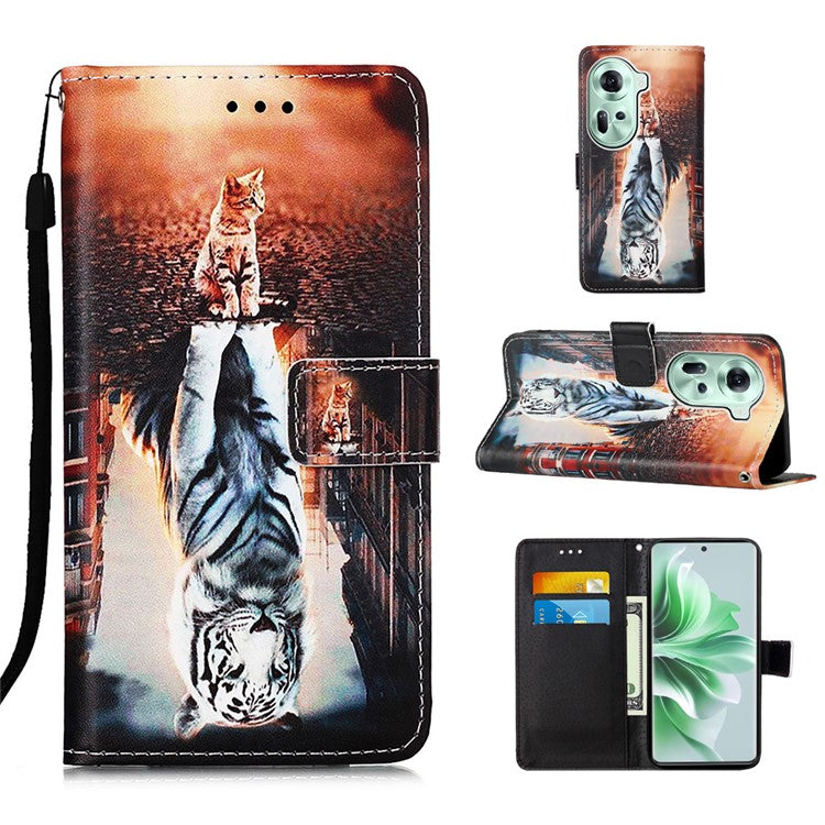 YB Pattern Printing Leather Series-4 for Oppo Reno11 5G (Global) Phone Case with Wallet Stand - Cat and Tiger